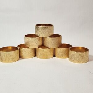 Vintage Gold Tone Brushed Texture Napkin Rings Set of 8 MCM Made in Hong Kong
